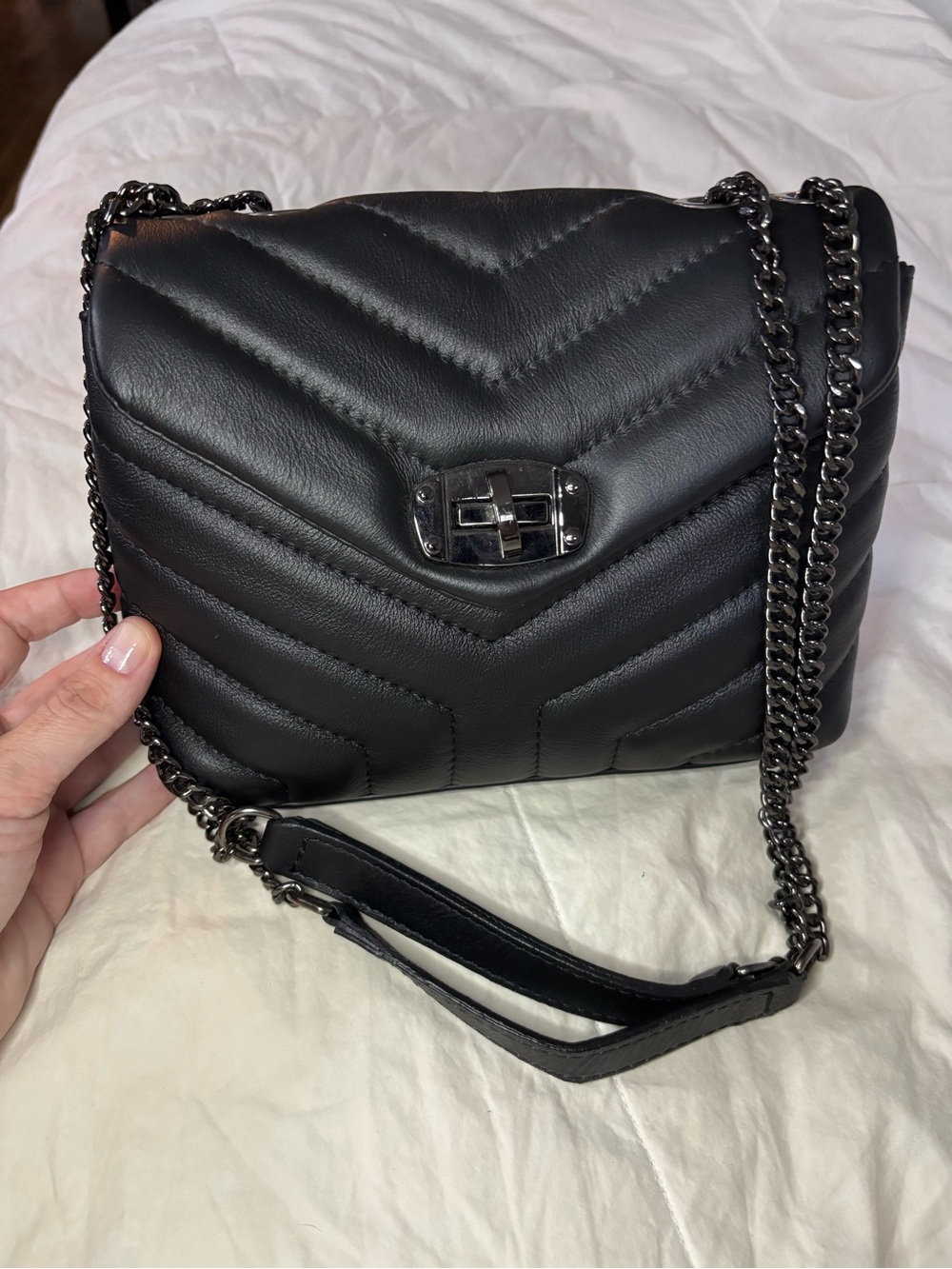 Black Quilted Crossbody Bag with Chain Strap